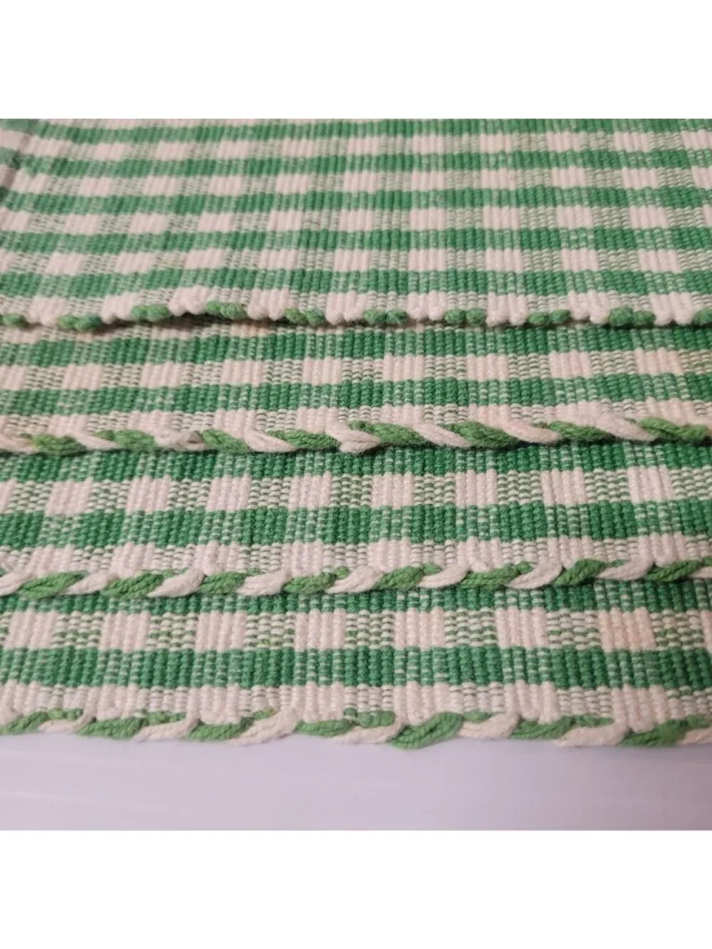 Green & White Gingham Placemats Set 4 Woven Cotton Blend Farmhouse Country